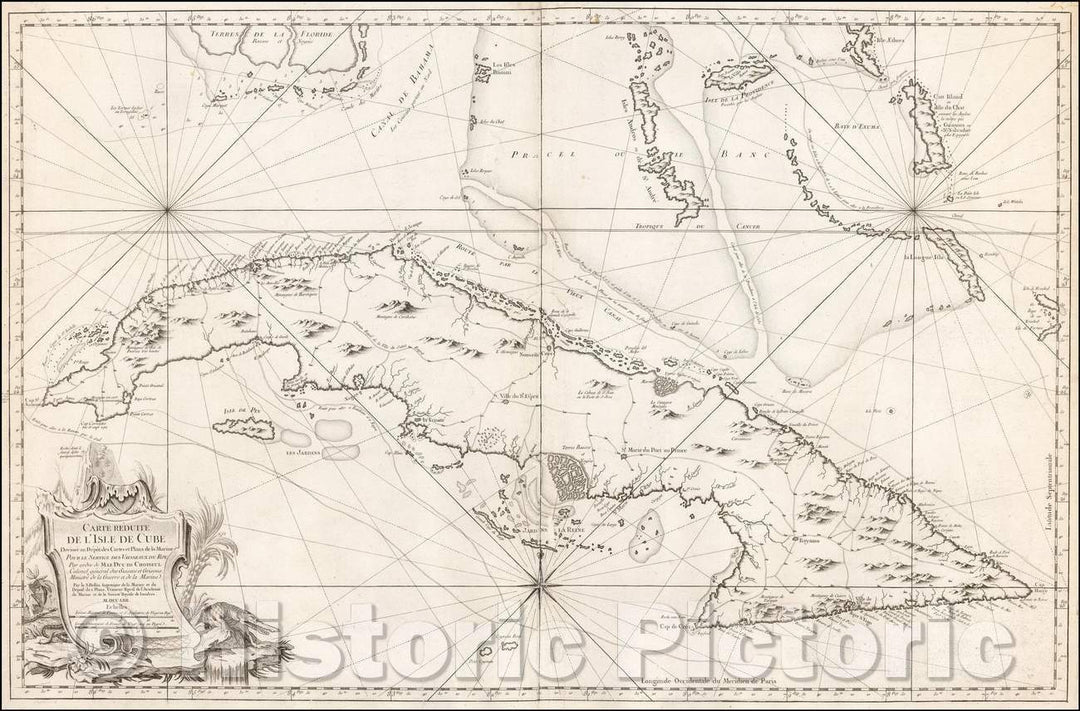 Historic Map - Carte Reduite de l'Isle de Cube Dressee au Depot des Cartes et Plans de la Marine Pour le Service des Vaisseaux :: Chart of Cuba, 1762 - Vintage Wall Art