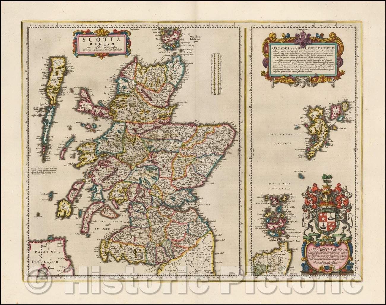 Historic Map - Scotia Regnum cum insulis adjcentibus Robertus Gordonius :: Blaeu's second of Scotland, which appeared in the Atlas Maior, 1655 - Vintage Wall Art