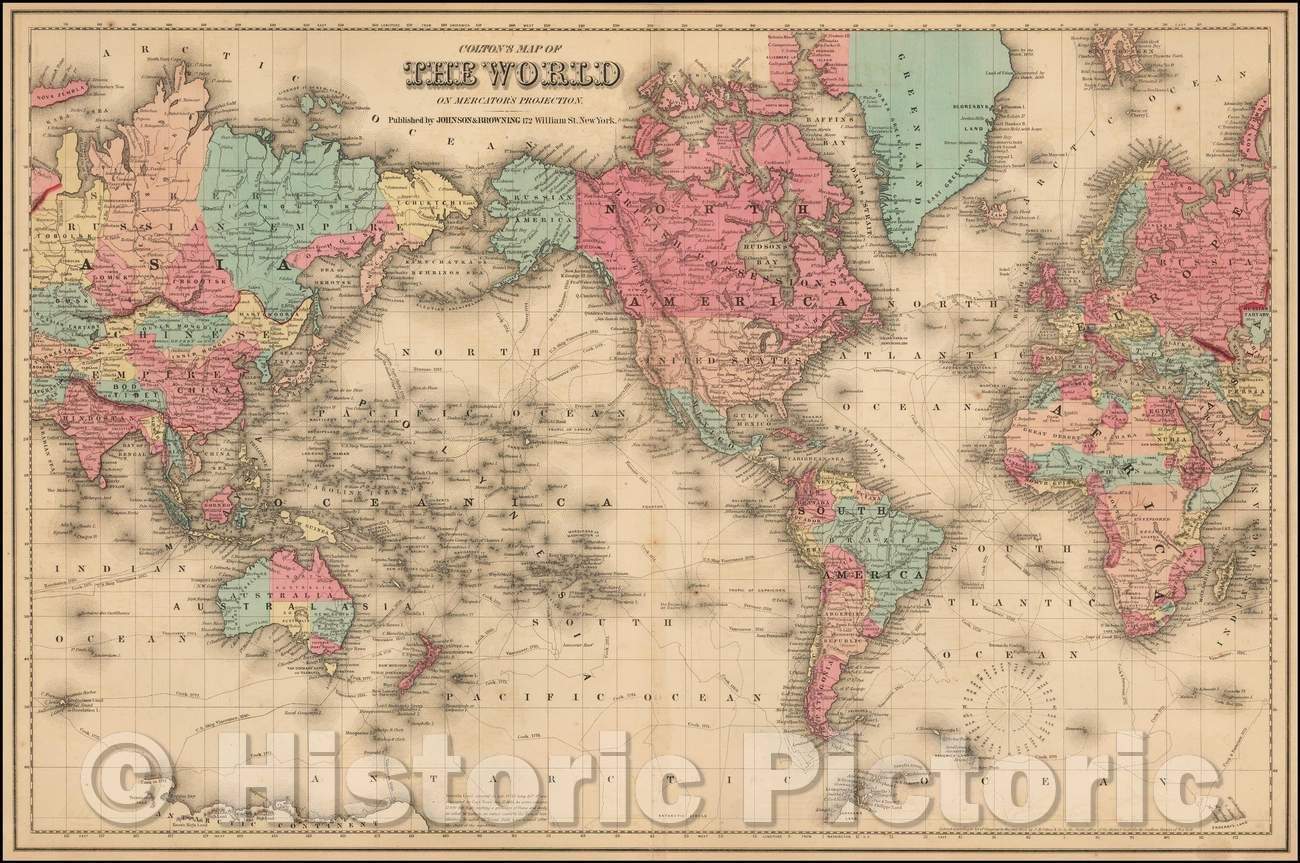 Historic Map - Colton's Map of the World on Mercator's Projection, 1872, Joseph Hutchins Colton v2