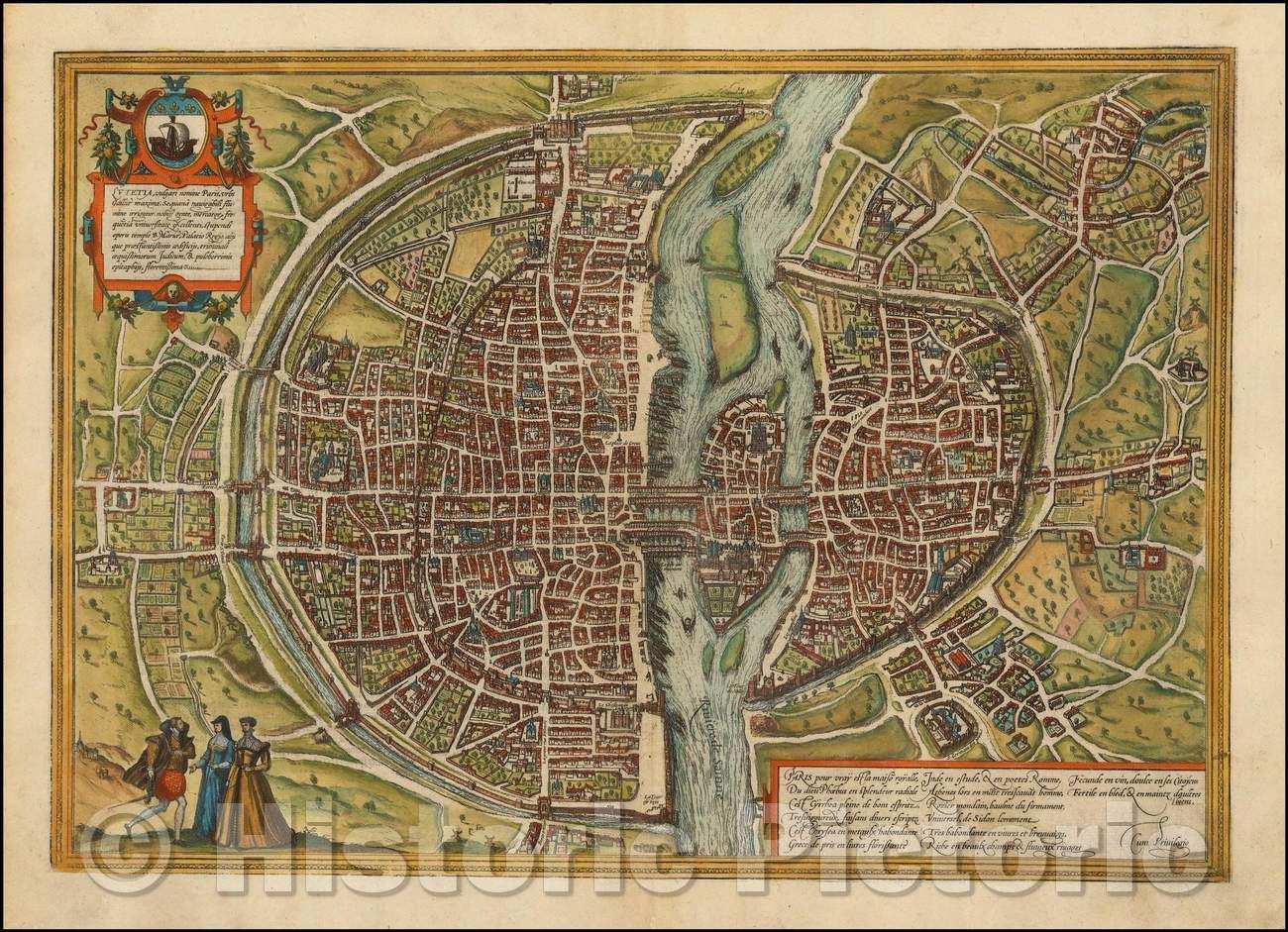 Historic Map - Paris Lutetia vulgari Nomine Paris, Urbs Galliae Maxima, 1572, Georg Braun v3