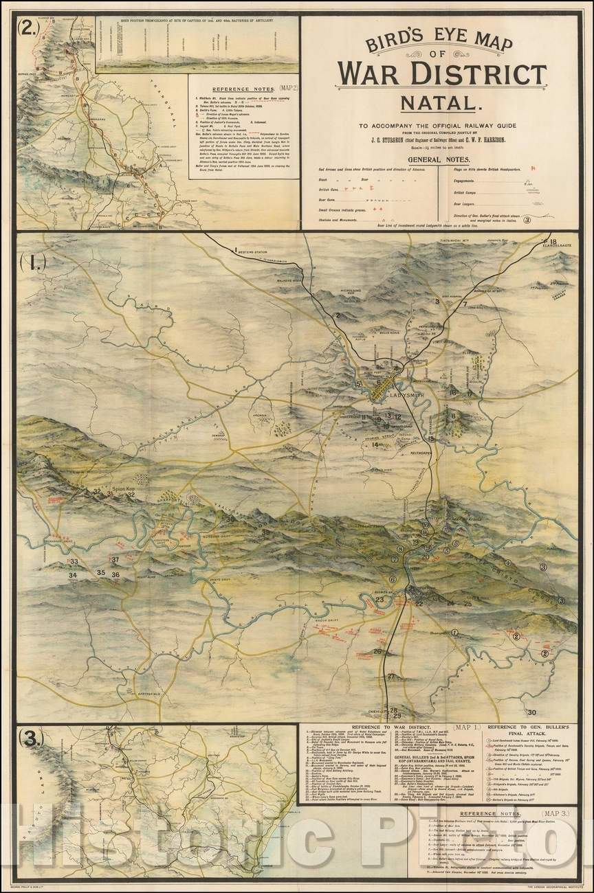 Historic Map - Bird's Eye Map of War District Natal, 1903, London Geographical Institute - Vintage Wall Art