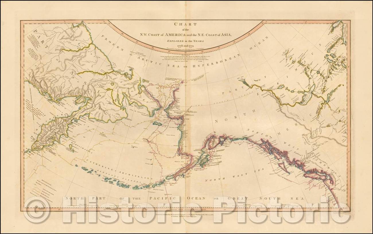 Historic Map - Chart of the N.W. Coast of America and the N.E. Coast of Asia Explored, 1808, William Faden - Vintage Wall Art