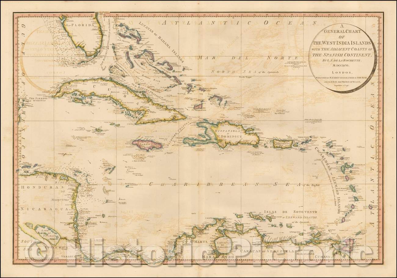 Historic Map - A General Chart of The West India Islands with The Adjacent Coasts of the Spanish Continent, 1796, William Faden v3