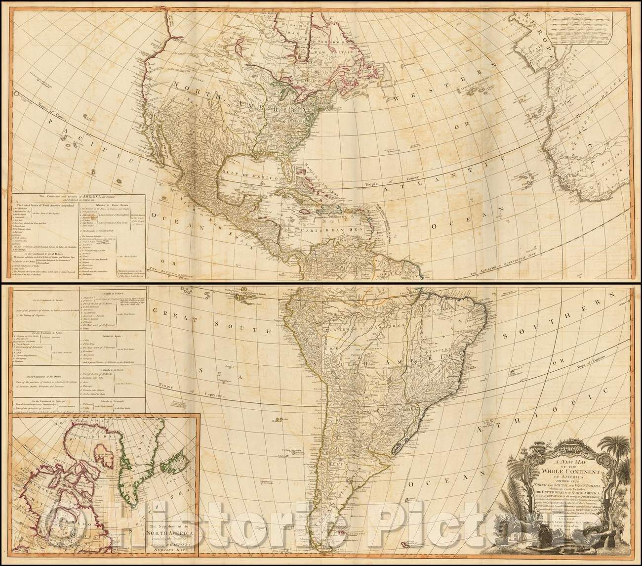 Historic Map - A New Map of the Whole Continent of America. North and South and West Indies, The United States of North America, 1794, Laurie & Whittle - Vintage Wall Art