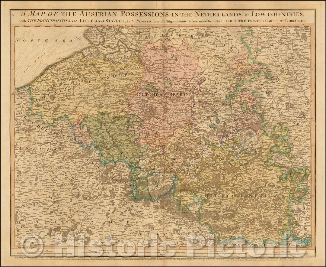 Historic Map - Austrian Possessions in the Netherlands or Low Countries, with the Principalities of Liege and Satvelo &ca, 1799, William Faden - Vintage Wall Art