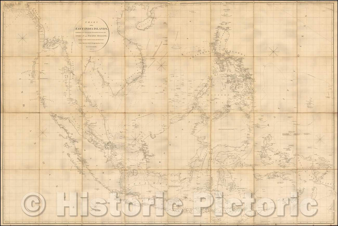 Historic Map - Chart of the East India Islands, Exhibiting the several Passages between the Indian and Pacific Oceans, 1809, Aaron Arrowsmith - Vintage Wall Art