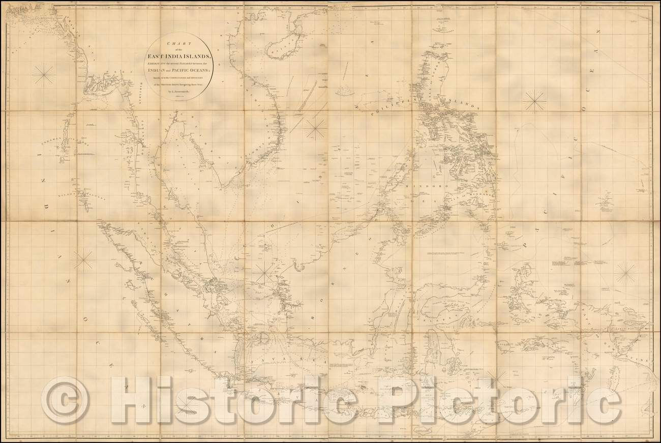 Historic Map - Chart of the East India Islands, Exhibiting the several Passages between the Indian and Pacific Oceans, 1809, Aaron Arrowsmith - Vintage Wall Art