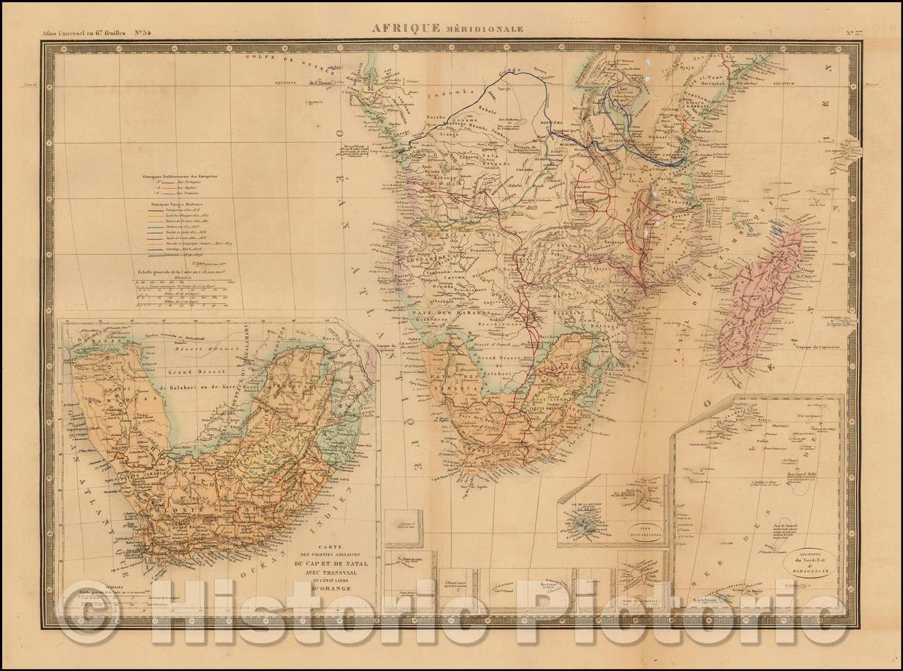 Historic Map - Afrique Meridionale (with insets of South Africa, etc.), 1880, Anonymous - Vintage Wall Art