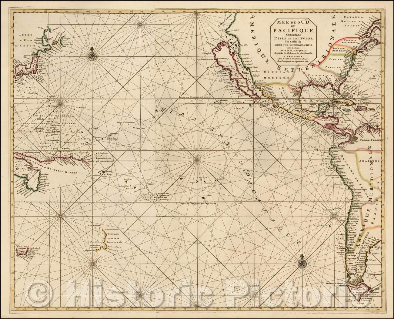 Historic Map - Mer De Sud Ou Pacifique Contenant L'Isle de Californe les Costes de Mexique, Du Perou, Chili et le Detroit de Magellanique, 1700, Pieter Mortier - Vintage Wall Art