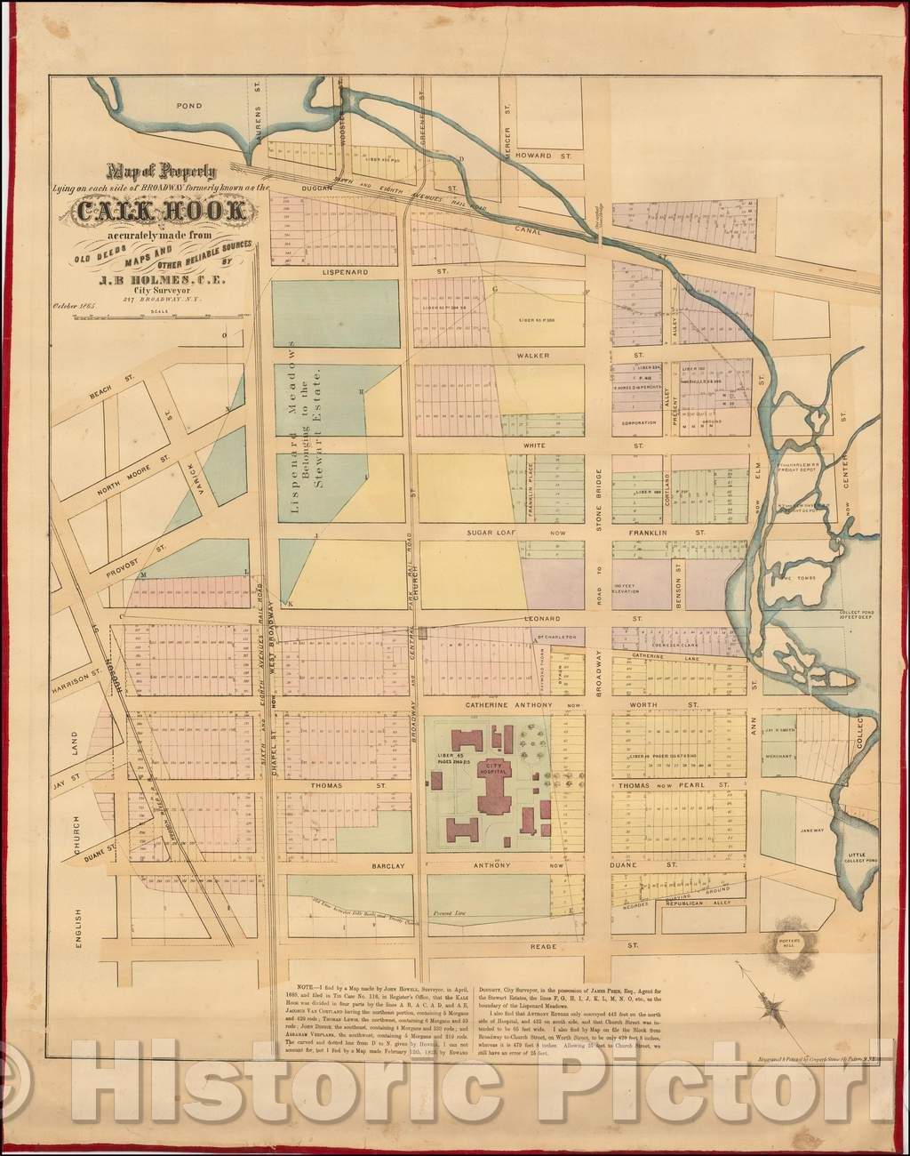 Historic Map - Collect Pond and Tribeca, Manhattan of Property Lying on Each Side of Broadway, 1865 - Vintage Wall Art