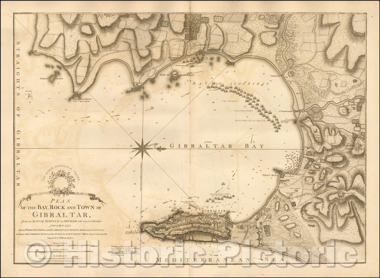 Historic Map - Plan of the Bay, Rock and Town of Gibraltar, from and Actual Survey, 1783, William Faden v3