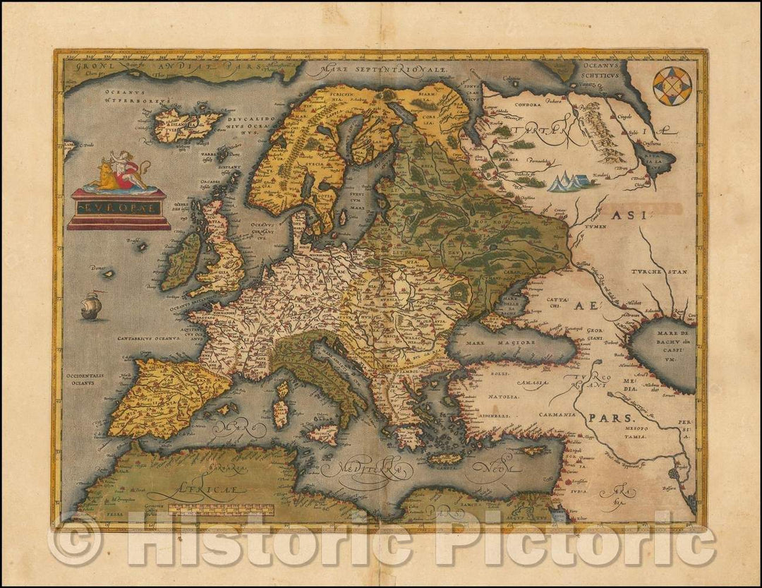 Historic Map - Europe, 1595, Abraham Ortelius - Vintage Wall Art