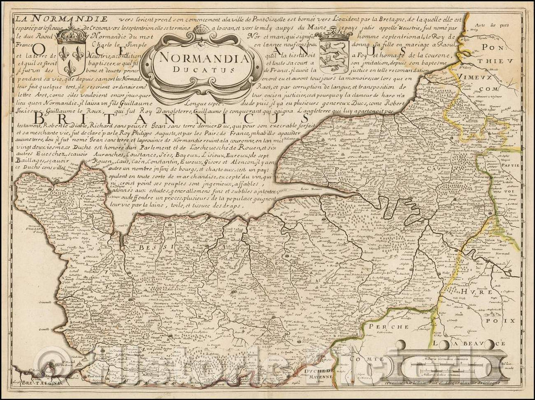 Historic Map - Normandia Ducatus/Map of the Normandy Region, published by Gerard Jollain in Paris.< / p><p> < / p>, 1670, Gerard Jollain - Vintage Wall Art