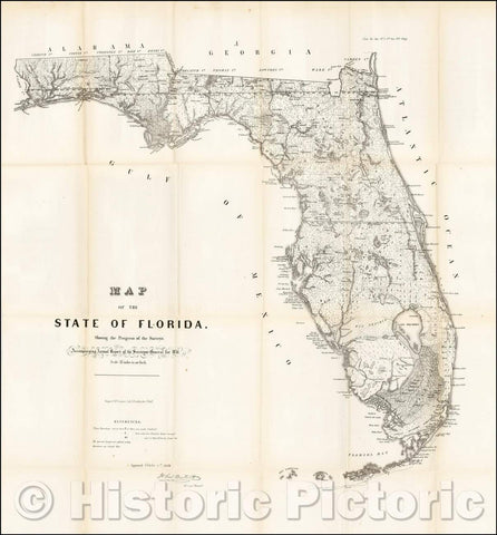 Historic Map - Map of the State of Florida Showing the Progress of the Surveys, 1856, U.S. General Land Office - Vintage Wall Art