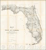Historic Map - Map of the State of Florida Showing the Progress of the Surveys, 1856, U.S. General Land Office - Vintage Wall Art