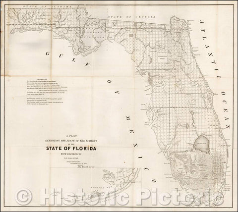Historic Map - A Plat Exhibiting The State of the Surveys in the State of Florida, 1854, U.S. Surveyor General - Vintage Wall Art