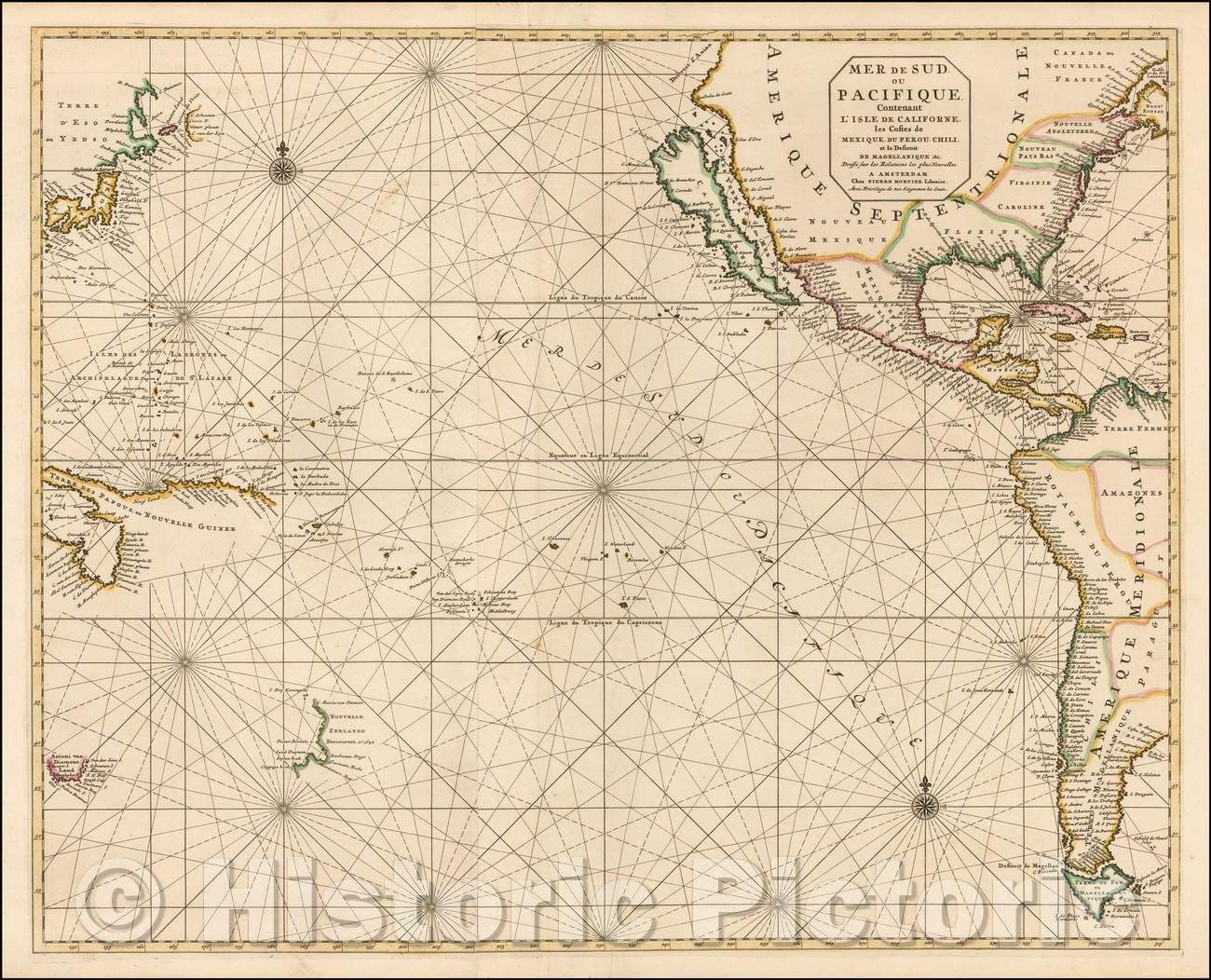 Historic Map - Mer De Sud Ou Pacifique Contenant L'Isle de Californe les Costes de Mexique, Du Perou, Chili et le Detroit de Magellanique, 1700, Pieter Mortier - Vintage Wall Art