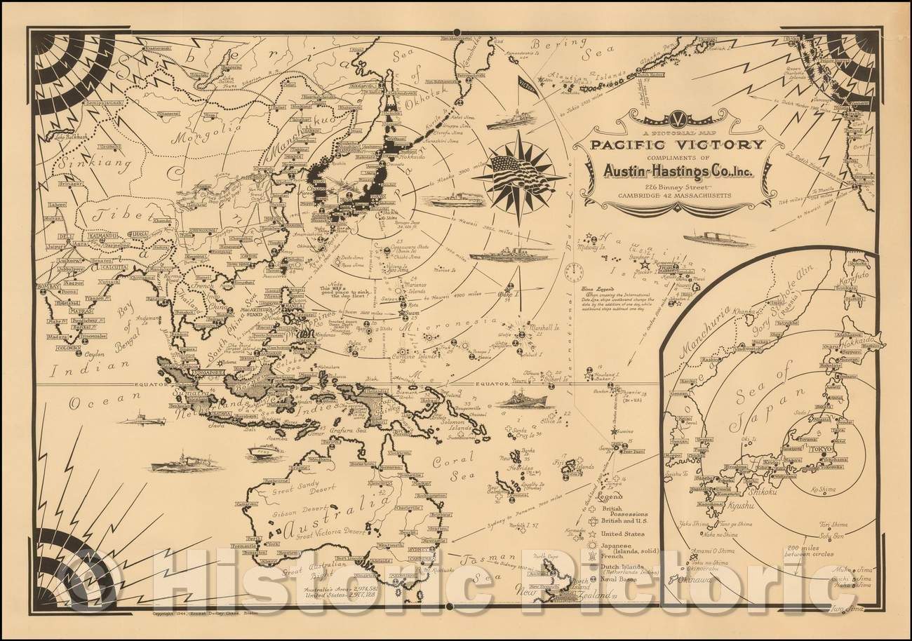 Historic Map - A Pictorial Map Pacific Victory Compliments of Austin-Hastings Co, Inc, 1944, Ernest Dudley Chase - Vintage Wall Art