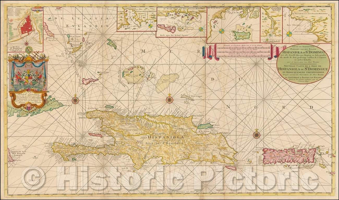 Historic Map - [Puerto Rico & Hispaniola] Nieuwe en Naaukeurige Paskaart van Het Eyland :: New and Naaukeurige Sea chart, 1742 - Vintage Wall Art