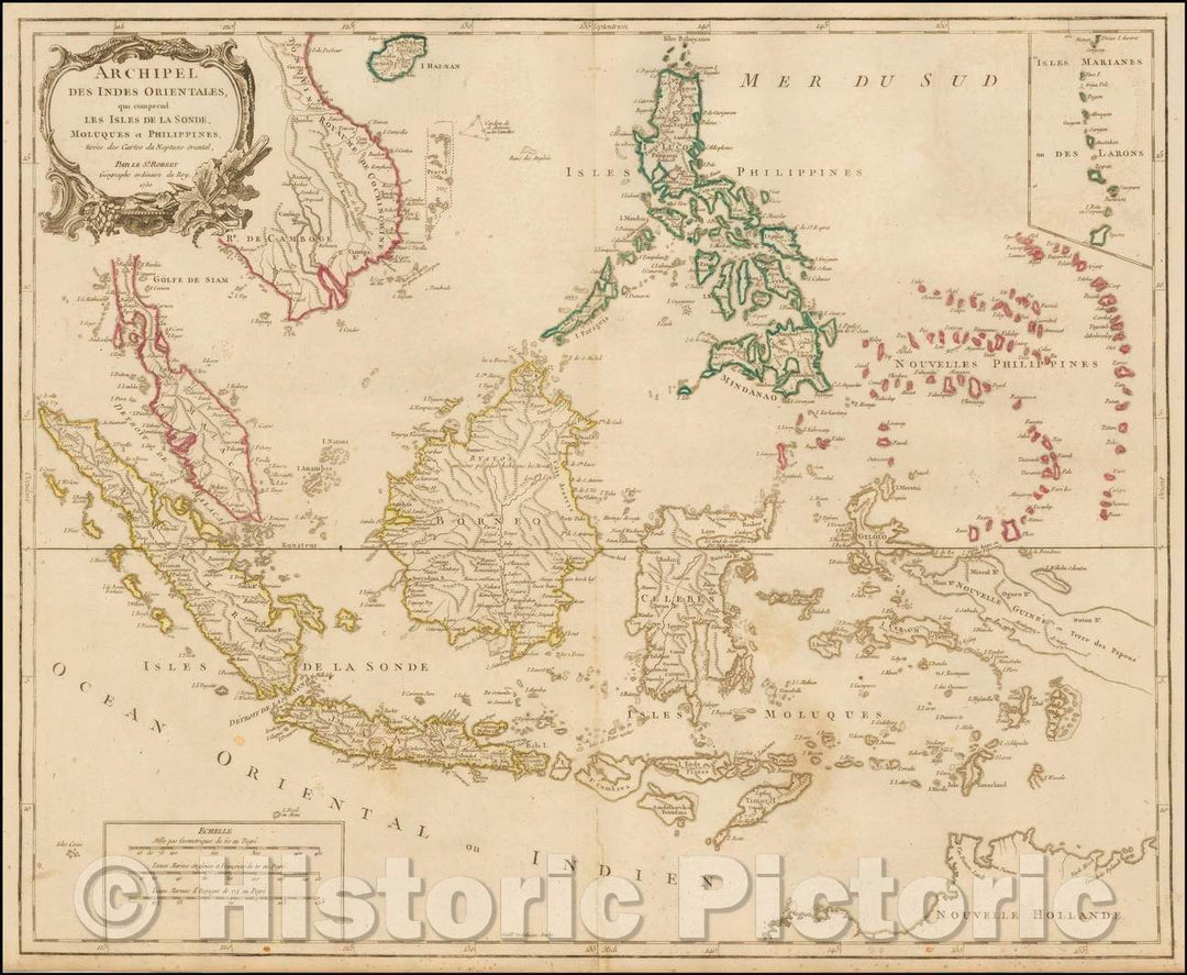 Historic Map - Archipel Des Indes Orientales, qui comprend Les Isles De La Sonde, Moluques et Philippines, tirees des Cartes du Neptune Oriental, 1750 - Vintage Wall Art