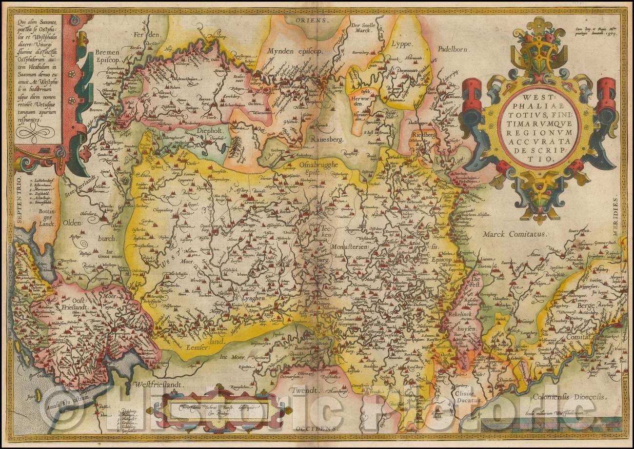 Historic Map - Westphaliae Totius, Finitimarumque Regionum Accurata/Germany, from Cologne and Dusseldor, 1584, Abraham Ortelius v3