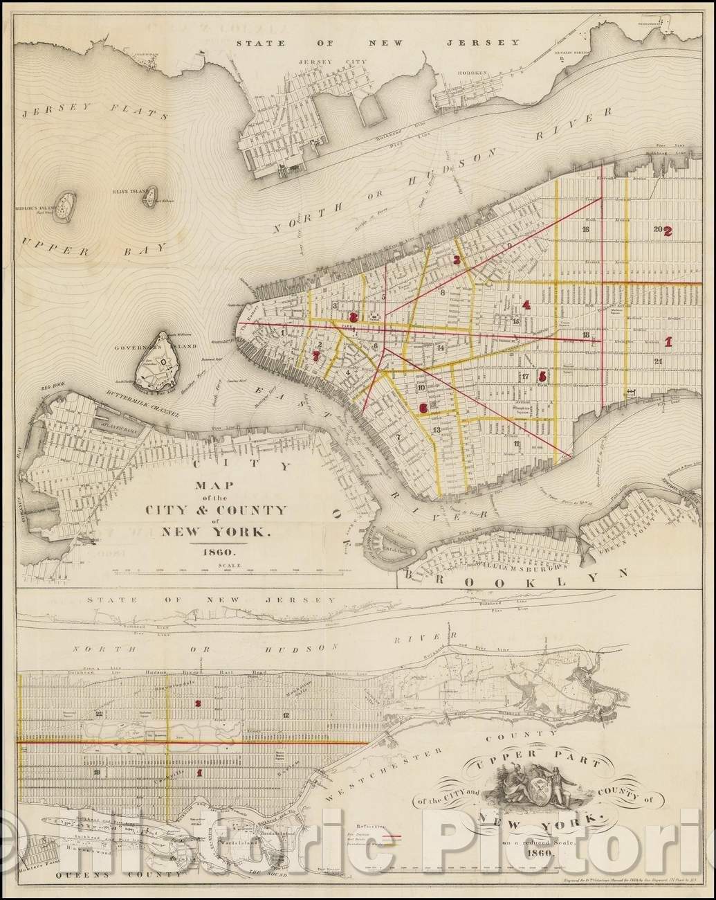 Historic Map - Map of the City & County of New York, 1860, Valentine's Manual - Vintage Wall Art