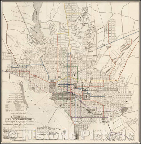 Historic Map - Washington, D.C, Statistical Map No. 10. Showing the location of Street Railways, 1892, United States Bureau of Topographical Engineers - Vintage Wall Art