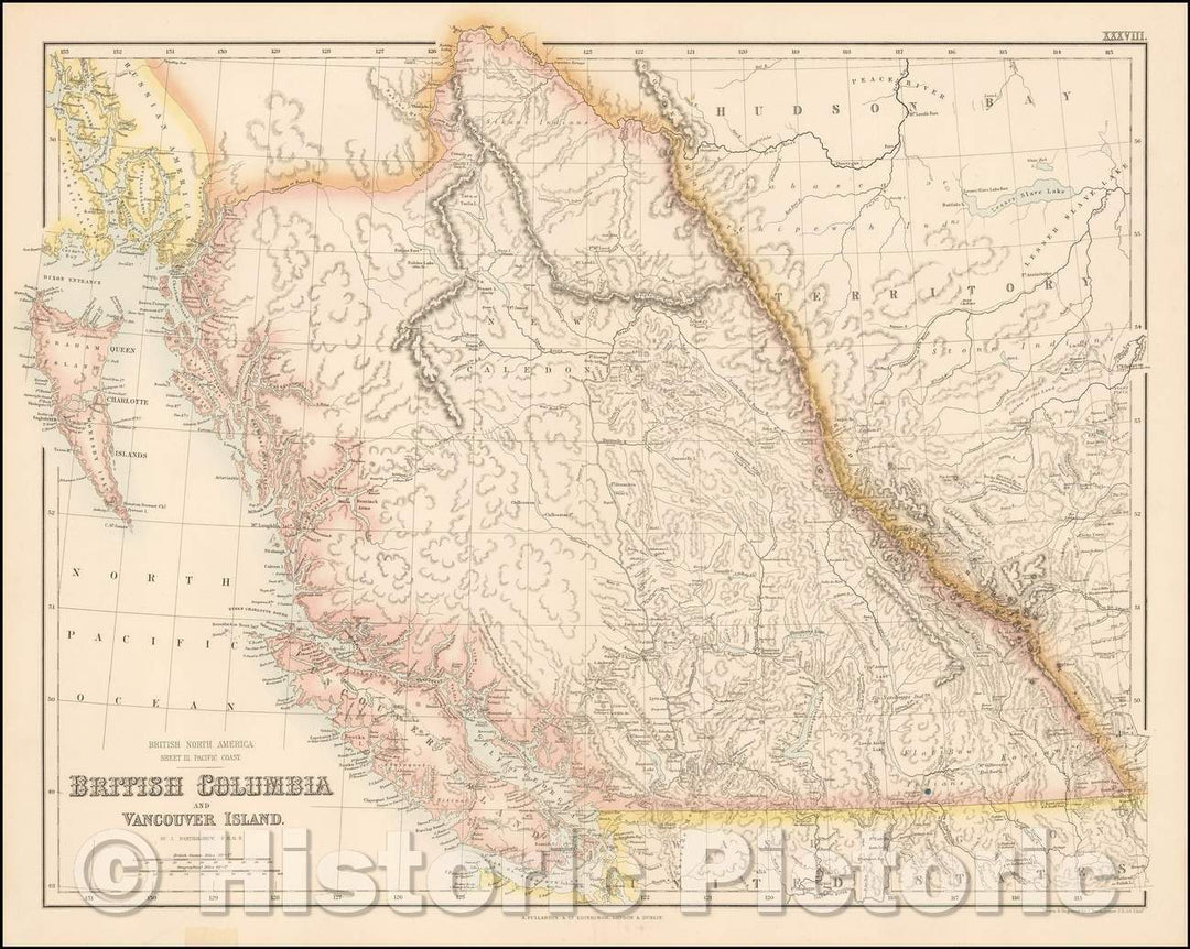 Historic Map - British Columbia, Vancouver Island, 1860, Archibald Fullarton & Co. - Vintage Wall Art