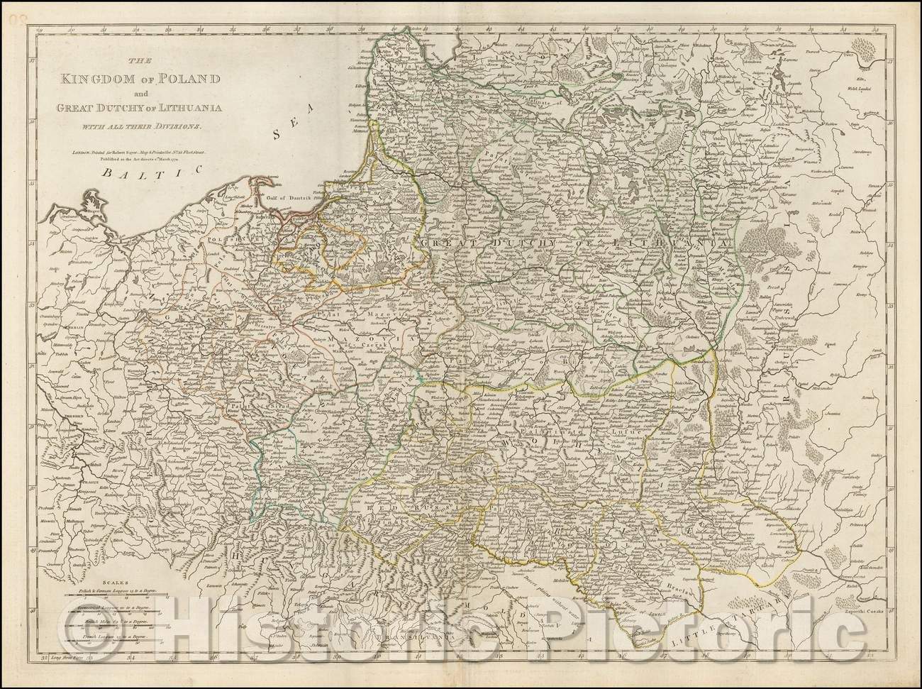 Historic Map - The Kingdom of Poland and Great Dutchy of Lithuania With All Their Divisions, 1772, Robert Sayer - Vintage Wall Art