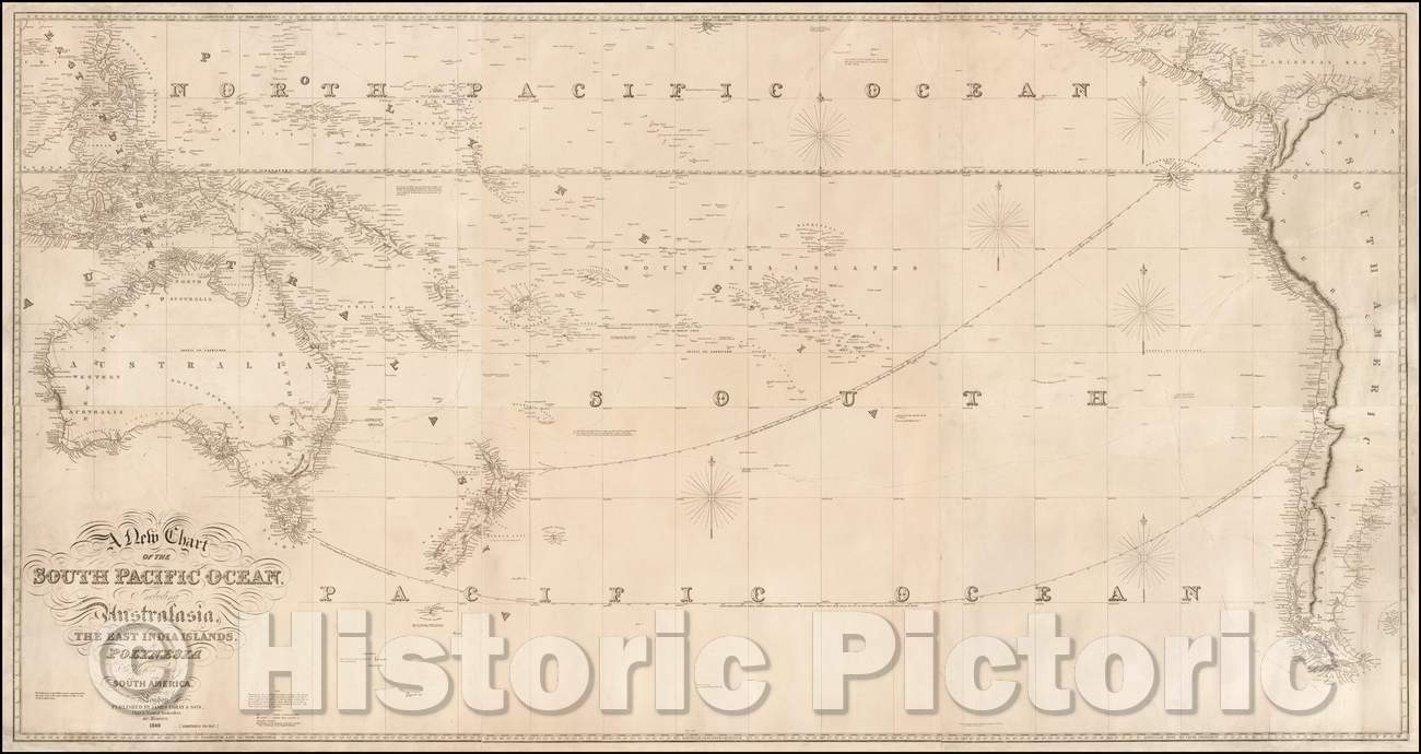 Historic Map - A New Chart of the South Pacific Ocean, Including Australasia, The East India Islands, Polynesia & The Western Part of South America, 1849 - Vintage Wall Art