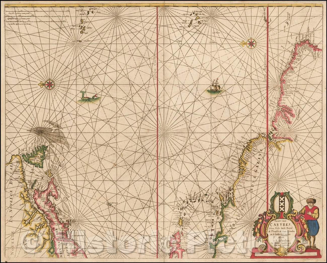 Historic Map - Pascaert vande Carybes, Nieu Neder landt, Brazil, de Flaemsche en Soute Eylanden; en de landen daer ontrent gelegen, 1650 v2