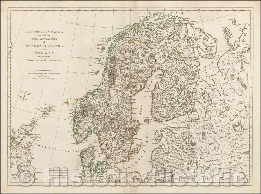 Historic Map - A New Map of the Northern States Containing the Kingdoms of Sweden, Denmark, and Norway; with the Western Parts of Russia, Livonia, Courland, 1772 - Vintage Wall Art