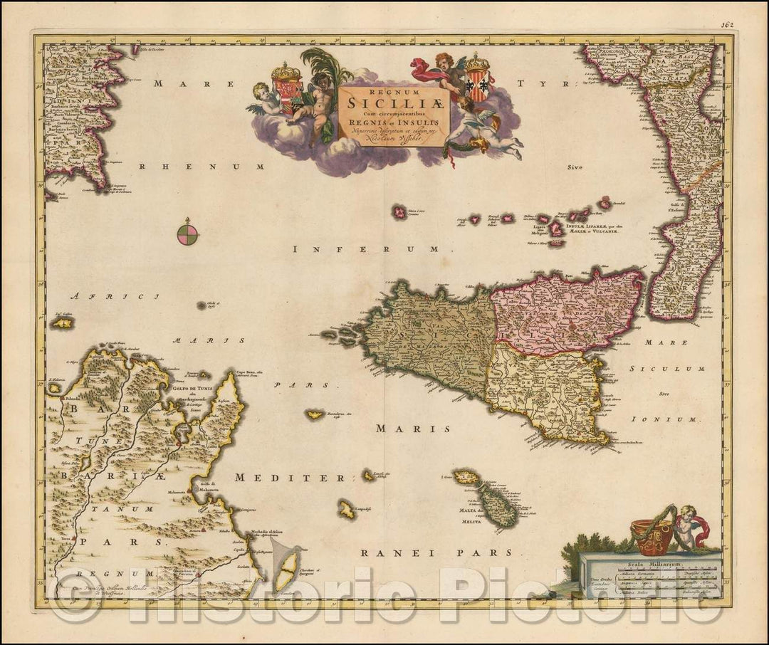 Historic Map - Regnum Siciliae Cum circumjacentibus Regnis et Insulis :: Kingdom of Sicily with neighboring countries and islands/Malta, 1680 - Vintage Wall Art