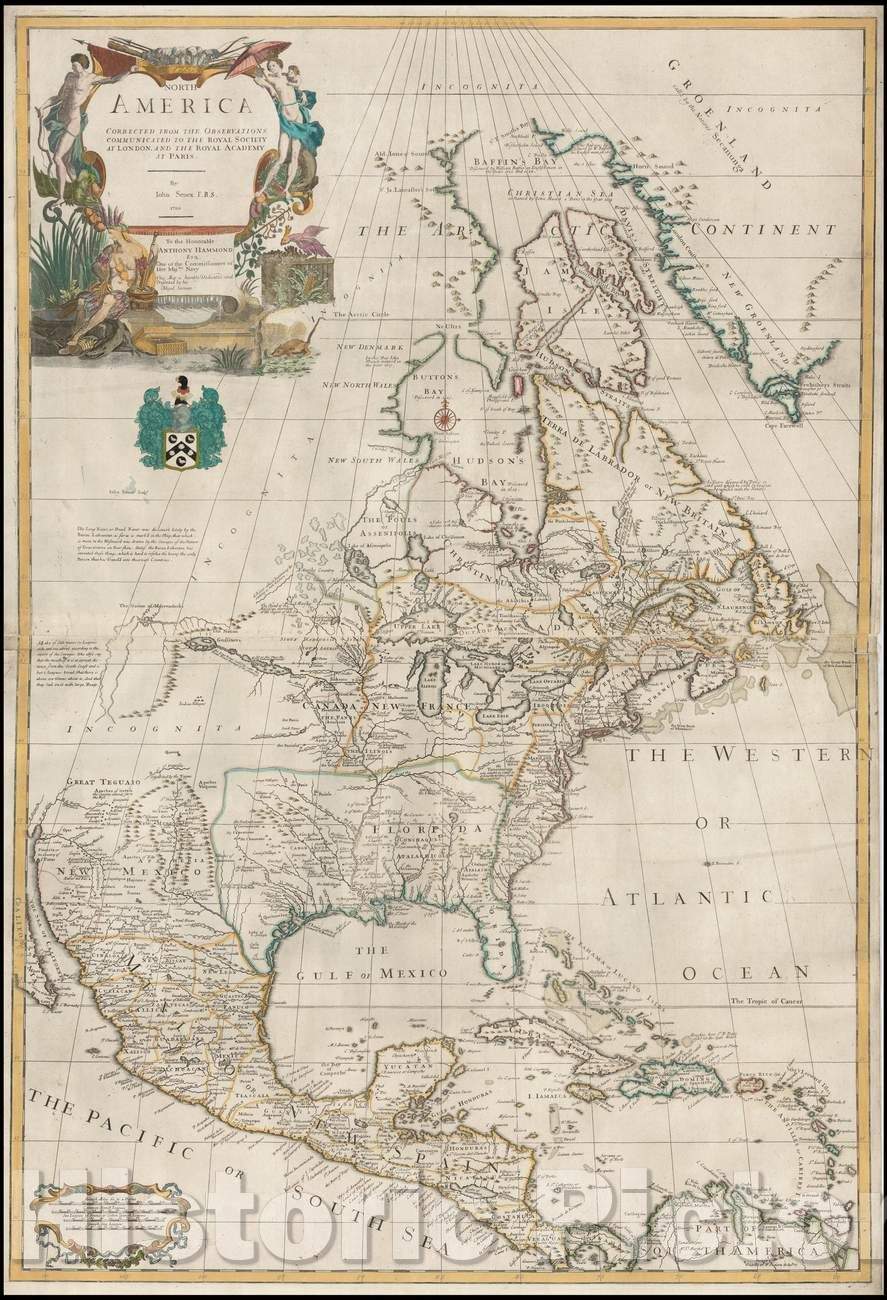 Historic Map - North America Corrected From The Observations Communicated to The Royal Society of London and The Royal Academy of Paris, 1710, John Senex v2