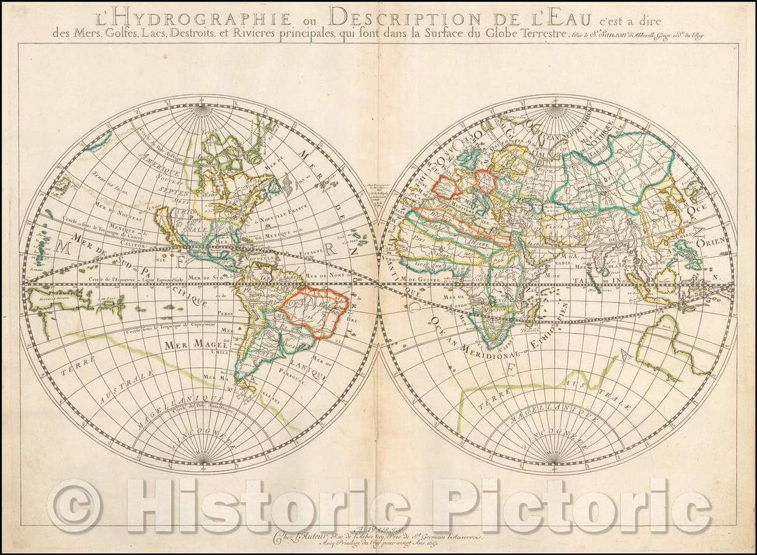 Historic Map - L'Hydrographie ou Descriprion de L'Eau c'est a dire des Mers, Golfes, Lacs, Destroits, et Rivieres principales, qui font dans la Surface, 1652 v2