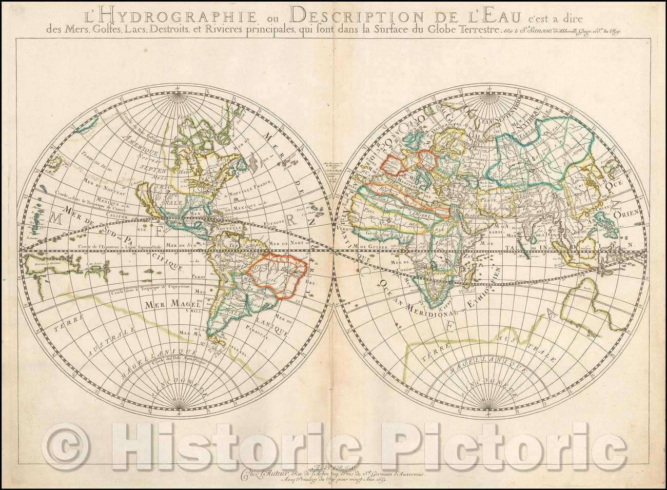 Historic Map - L'Hydrographie ou Descriprion de L'Eau c'est a dire des Mers, Golfes, Lacs, Destroits, et Rivieres principales, qui font dans la Surface, 1652 v2