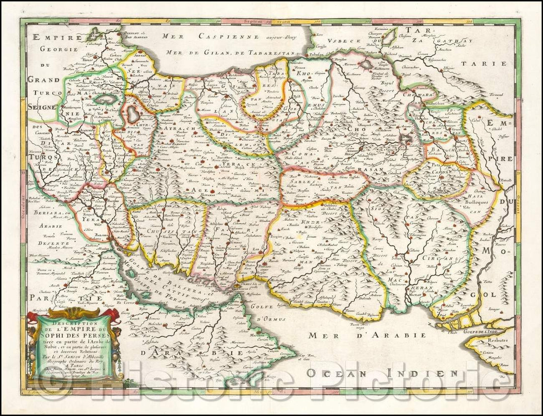 Historic Map - Description De L'Empire du Sophi Des Perses tiree en partie de/Map of the Kingdom of Persia and neighboring Regions, 1659, Nicolas Sanson - Vintage Wall Art