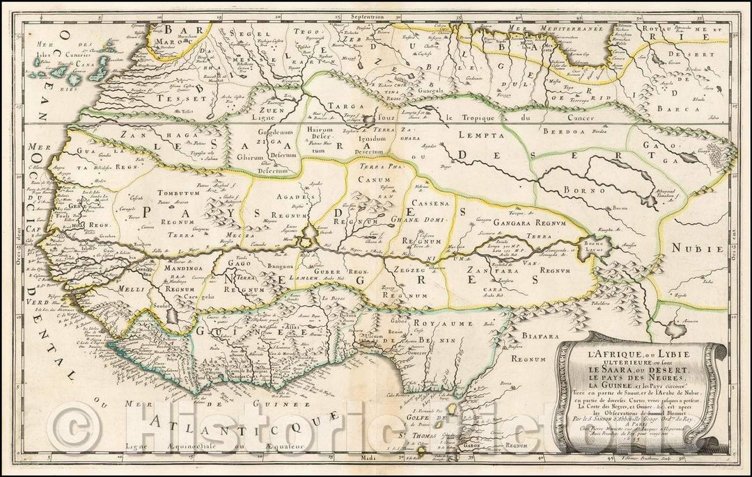 Historic Map - L'Afrique, ou Lybie Ulterieure ou font Le Saara, ou Desert, Le Pays Des :: West Africa, 1655 - Vintage Wall Art