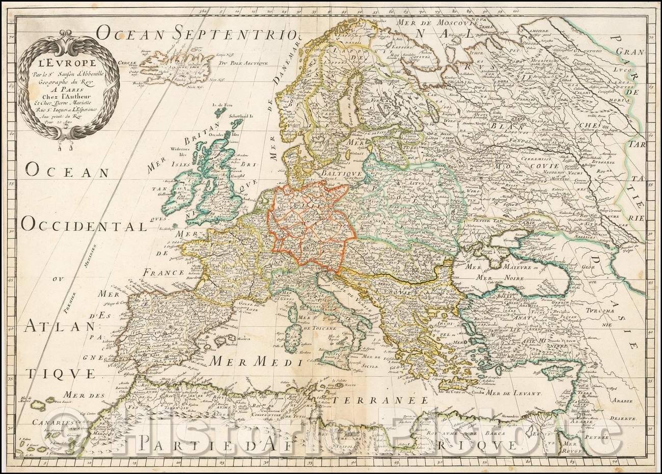 Historic Map - L'Europe Par le Sr Sanson d'Abbeville/For Europe Sr Sanson d'Abbeville, 1651, Nicolas Sanson - Vintage Wall Art