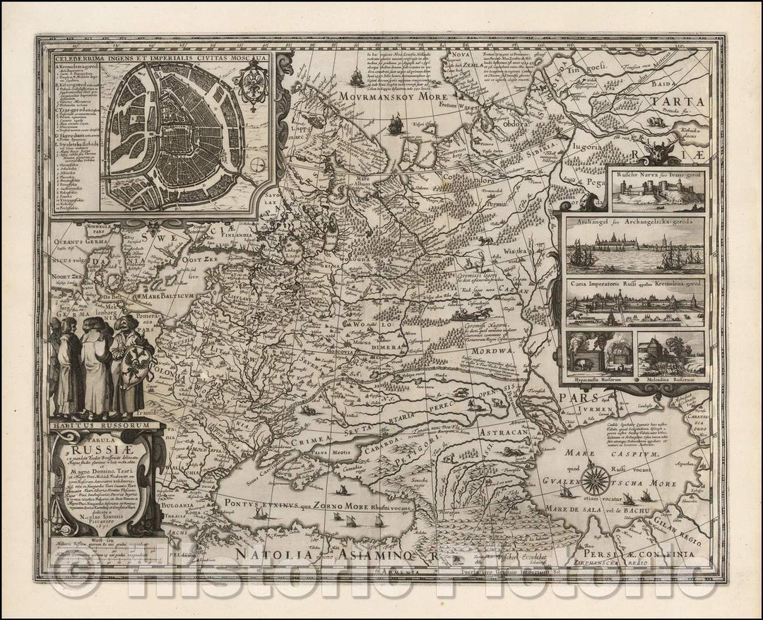 Historic Map - Tabula Russiae ex mandato Foedor Borissowits delineata. :: Claes Jansson Visscher of Russia, based on the manuscripts of Czar Fyodor II Godunov, 1651 - Vintage Wall Art