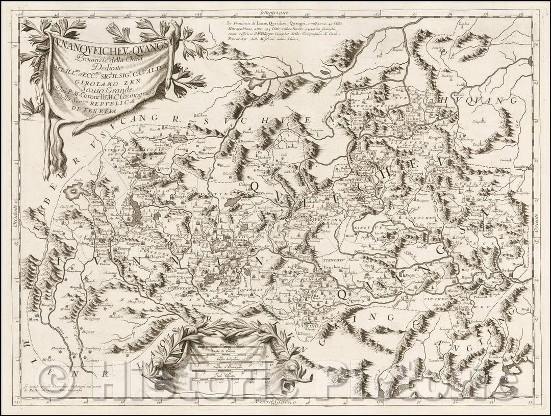 Historic Map - Iunan, Queicheu, e Quangsi Provincie della China, 1690, Vincenzo Maria Coronelli v2