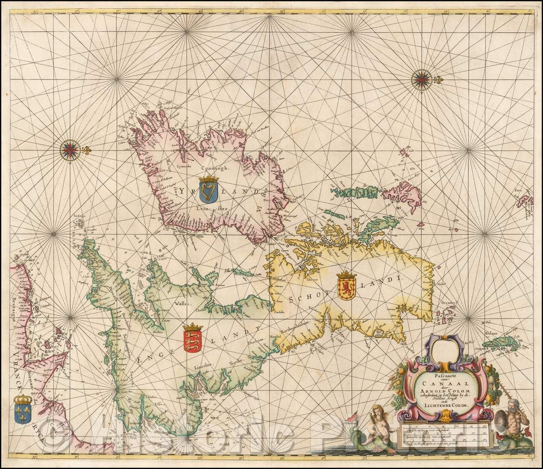 Historic Map - Pascaarte vant Canaal door Arnold Colom t Amsterdam op het Watter by de Ni :: Pascaarte vant Canaal Arnold Colom t Amsterdam on the Watter, 1658 - Vintage Wall Art