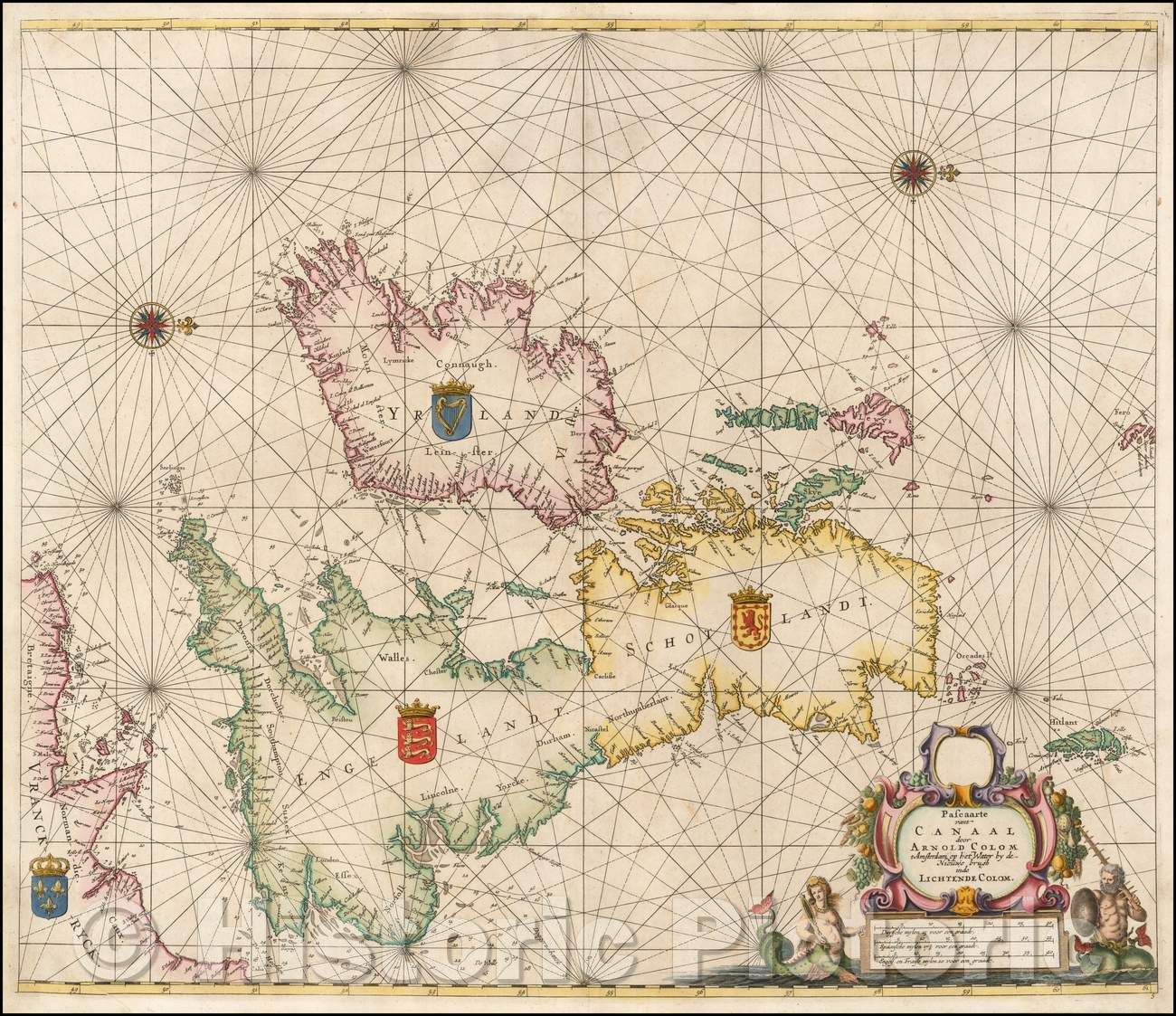 Historic Map - Pascaarte vant Canaal door Arnold Colom t Amsterdam op het Watter by de Ni :: Pascaarte vant Canaal Arnold Colom t Amsterdam on the Watter, 1658 - Vintage Wall Art