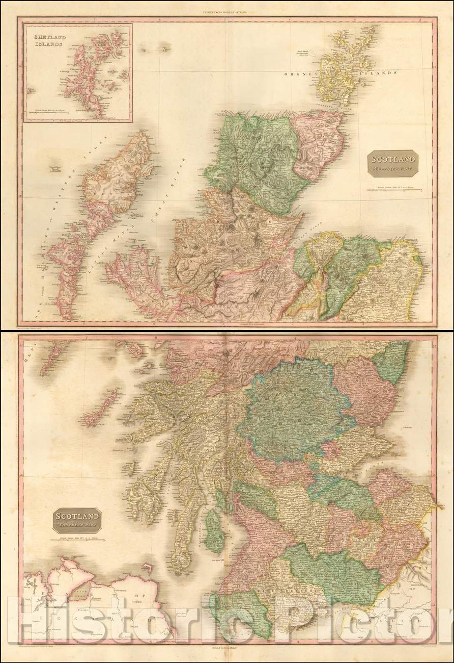 Historic Map - Scotland (Northern Part) [and] Scotland (Southern Part), 1811, John Pinkerton v2