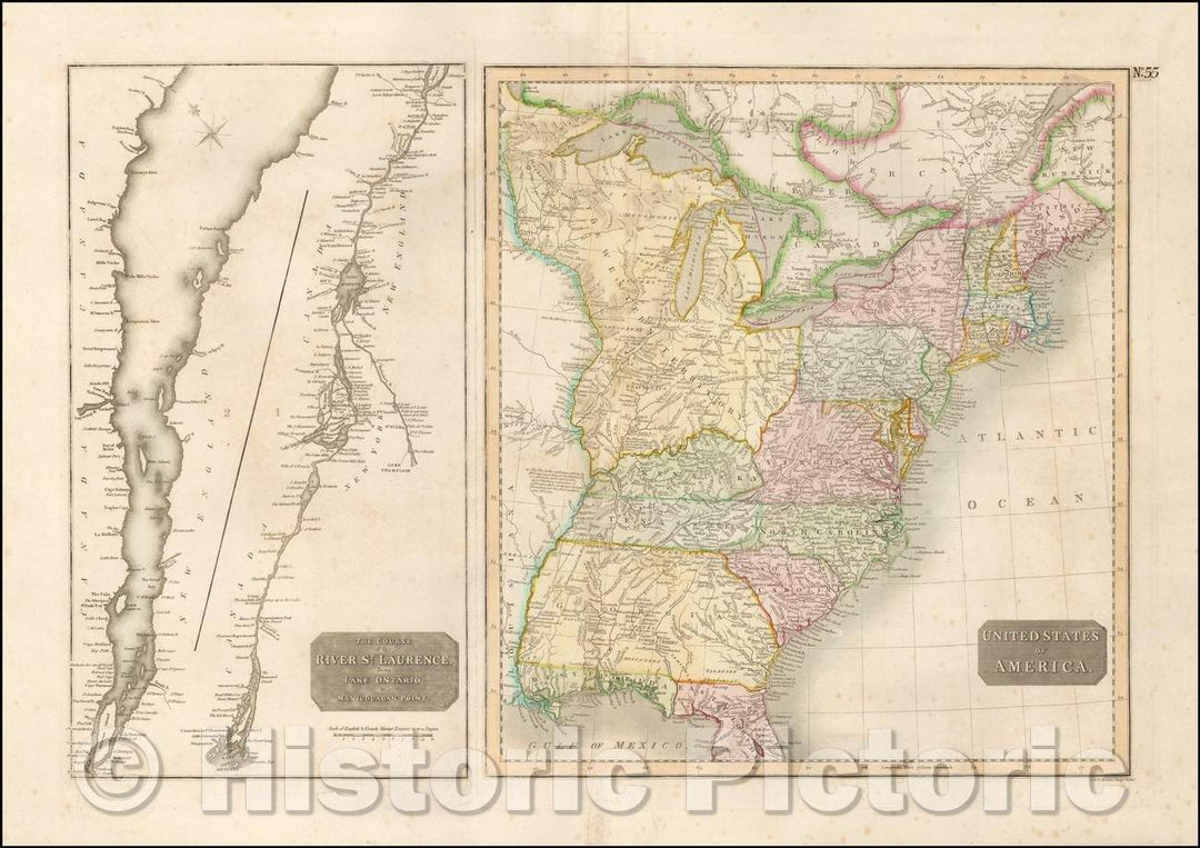 Historic Map - United States of America [with] The Course of the River St. Laurence from Lake Ontarion to Manicouagan Point, 1814, John Thomson v2