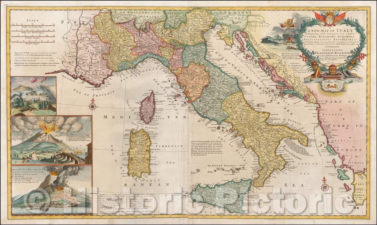 Historic Map - Italy, Distinguishing all the Sovereignties in it, whether States, Kingdoms, Dutchies, Principalities, Republicks With the Post Road, 1730 v2