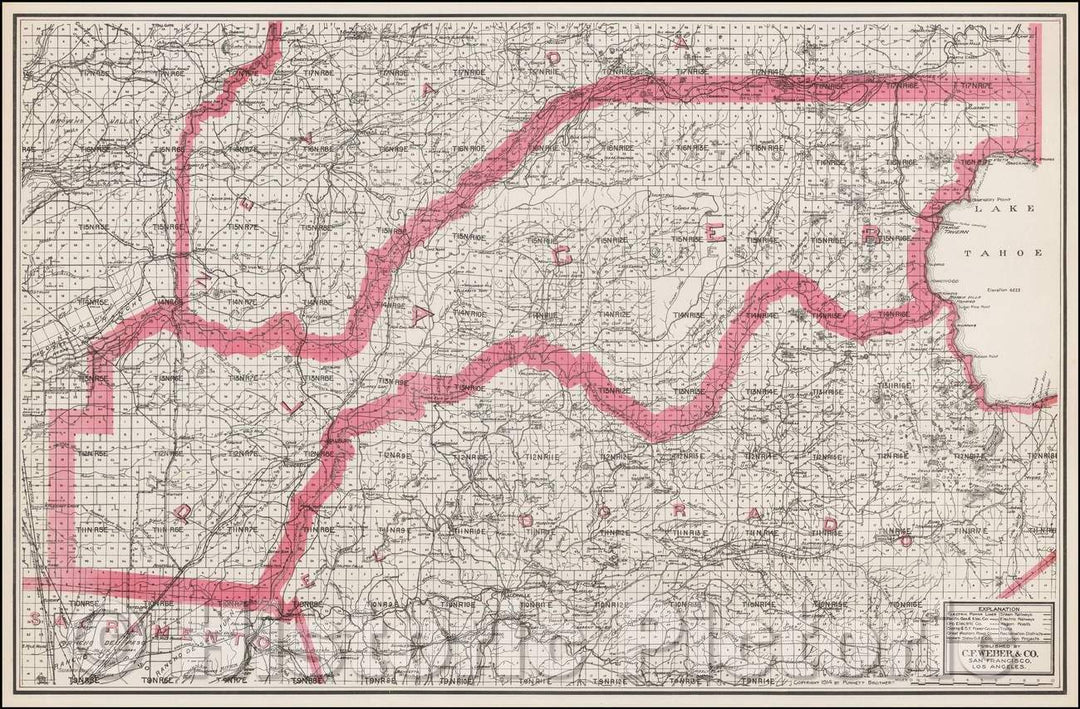 Historic Map - Lake Tahoe, Placer County, El Dorado County, 1914, Punnett Brothers - Vintage Wall Art