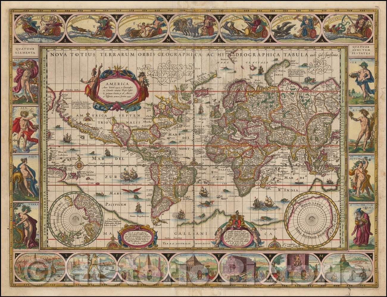 Historic Map - Nova Totius Terrarum Orbis Geographica Ac Hydrographica Tabula/Blaeu's classic world Map, 1617, Willem Janszoon Blaeu - Vintage Wall Art