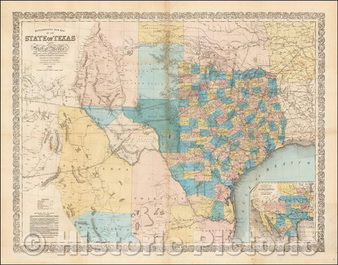 Historic Map - Richardson's New Map of the State of Texas Including Part of Mexico, 1860, Willard Richardson - Vintage Wall Art