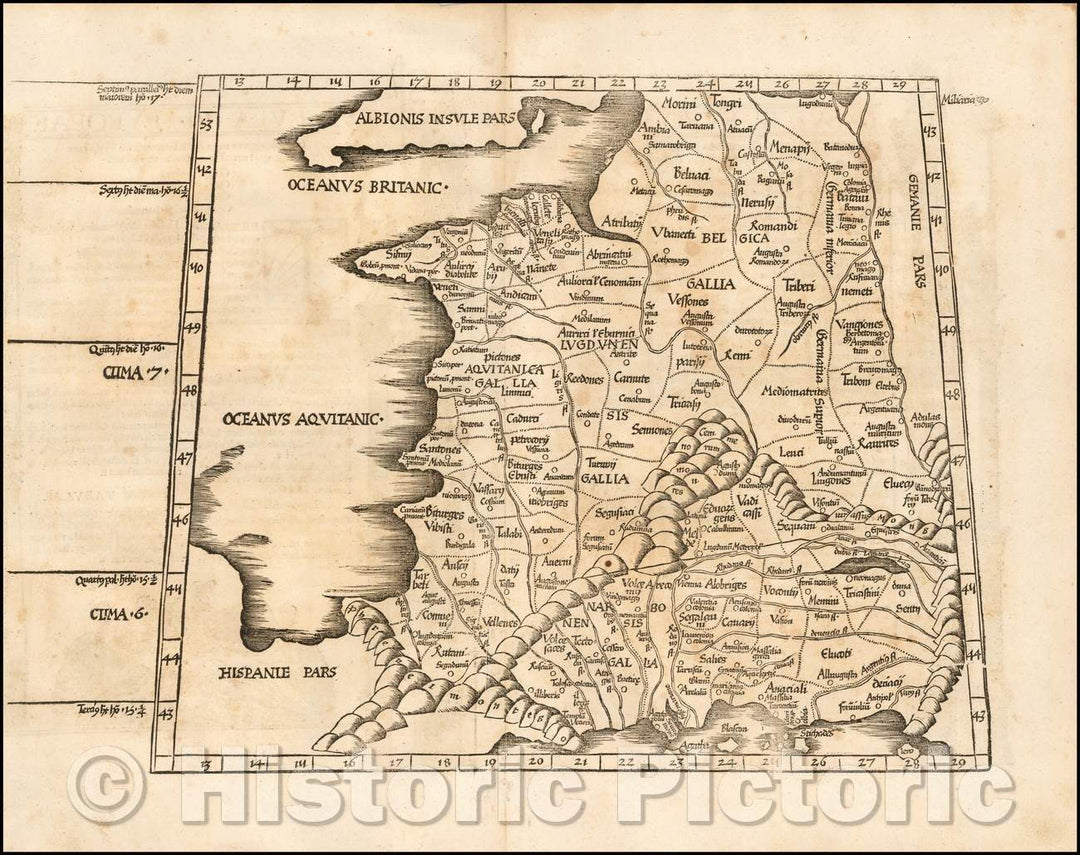 Historic Map - (France - Title on Verso) Tabula III Europae/(France - Title on verso) Table 3 European, 1525, Lorenz Fries - Vintage Wall Art